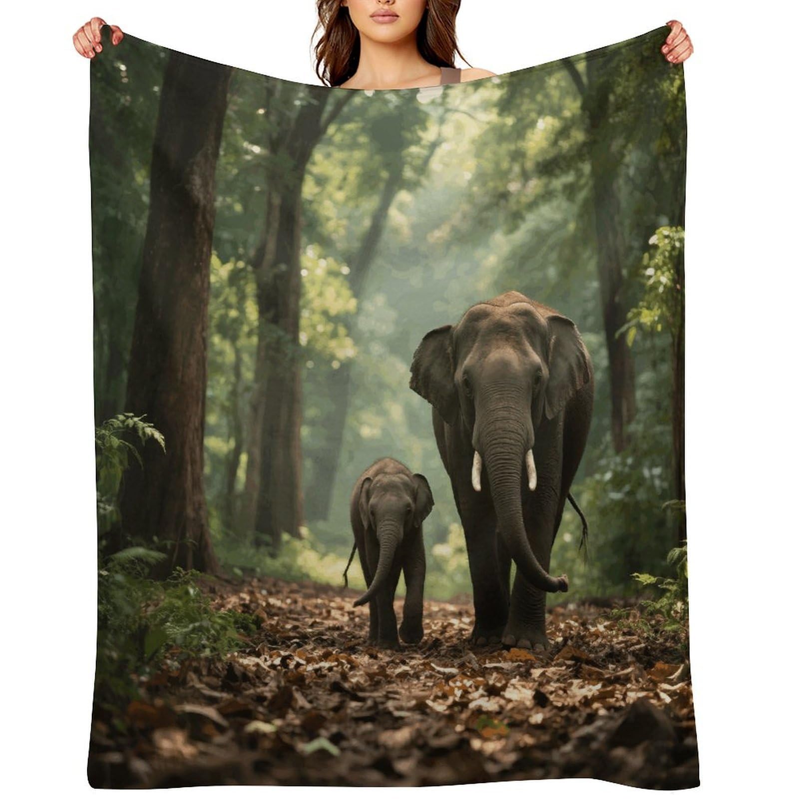 Elephants Throw Blanket for Couch and Bed Super Soft Warm Lightweight Throw Blankets Cozy Fuzzy Flannel Blanket Personalized Decorative Blankets for Sofa Decor 60"x80"