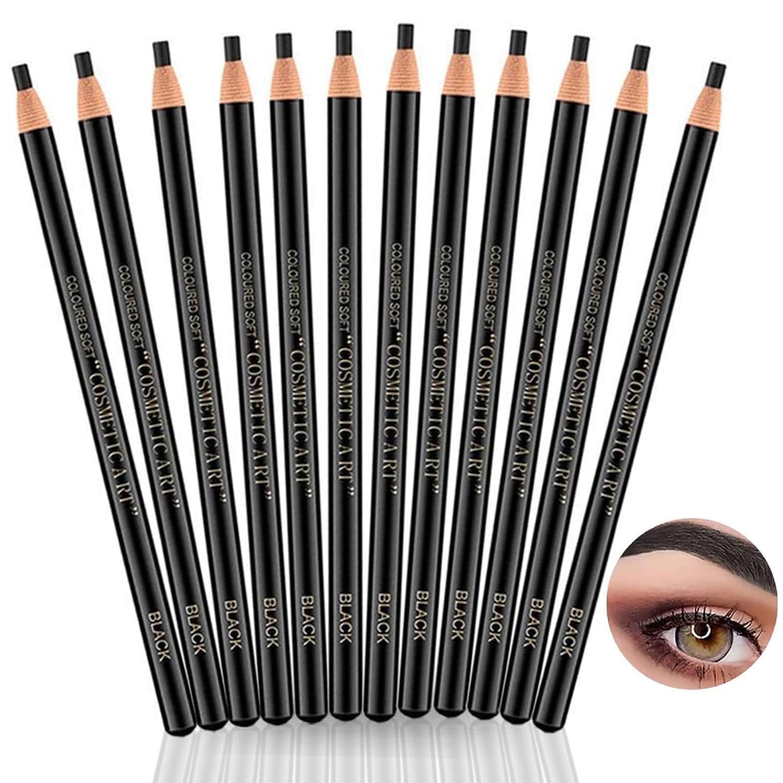 12 Pcs LáPiz de Cejas PortáTil Impermeable,LáPices de Cejas Negro,Pull Cord Peel-Off Eyebrow Pencil Tattoo Tattoo Makeup for Marking,Filling and Outlining,Delinea FáCilmente Una Forma de Ceja Natural