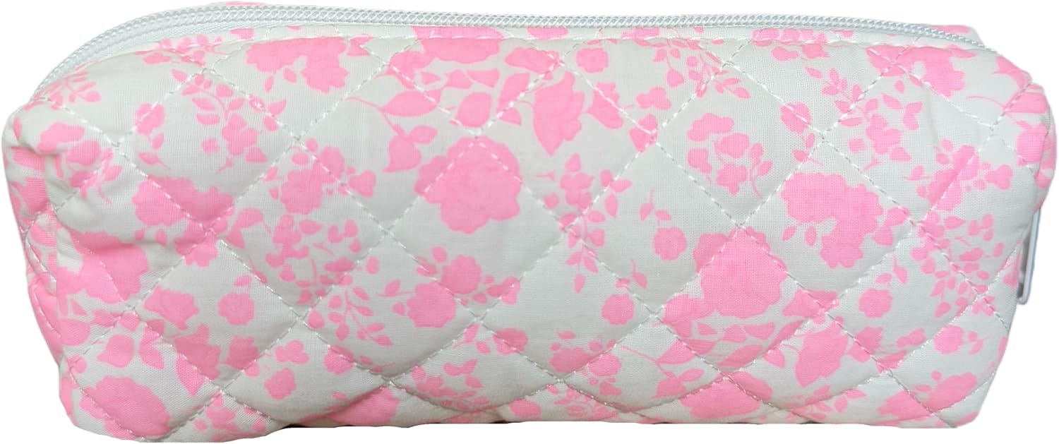 Cute Mini Quilted Makeup Bag for Women Travel Cosmetic Bags Lightweight Coquette Aesthetic Floral Toiletry Organizer Case (Floral#01)
