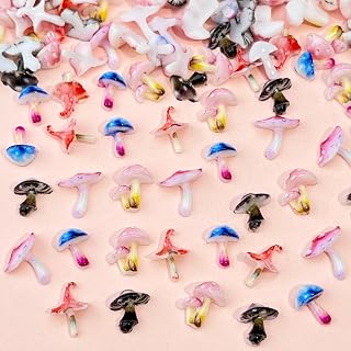 100Pcs Mixed Colored Mushrooms Nail Charms 3D Resin Nail Art Supplies for Acrylic Nails Cute Cartoon Mushroom Nail Accessories Gradient Design Nail Art Charms Gems for Women DIY Manicure