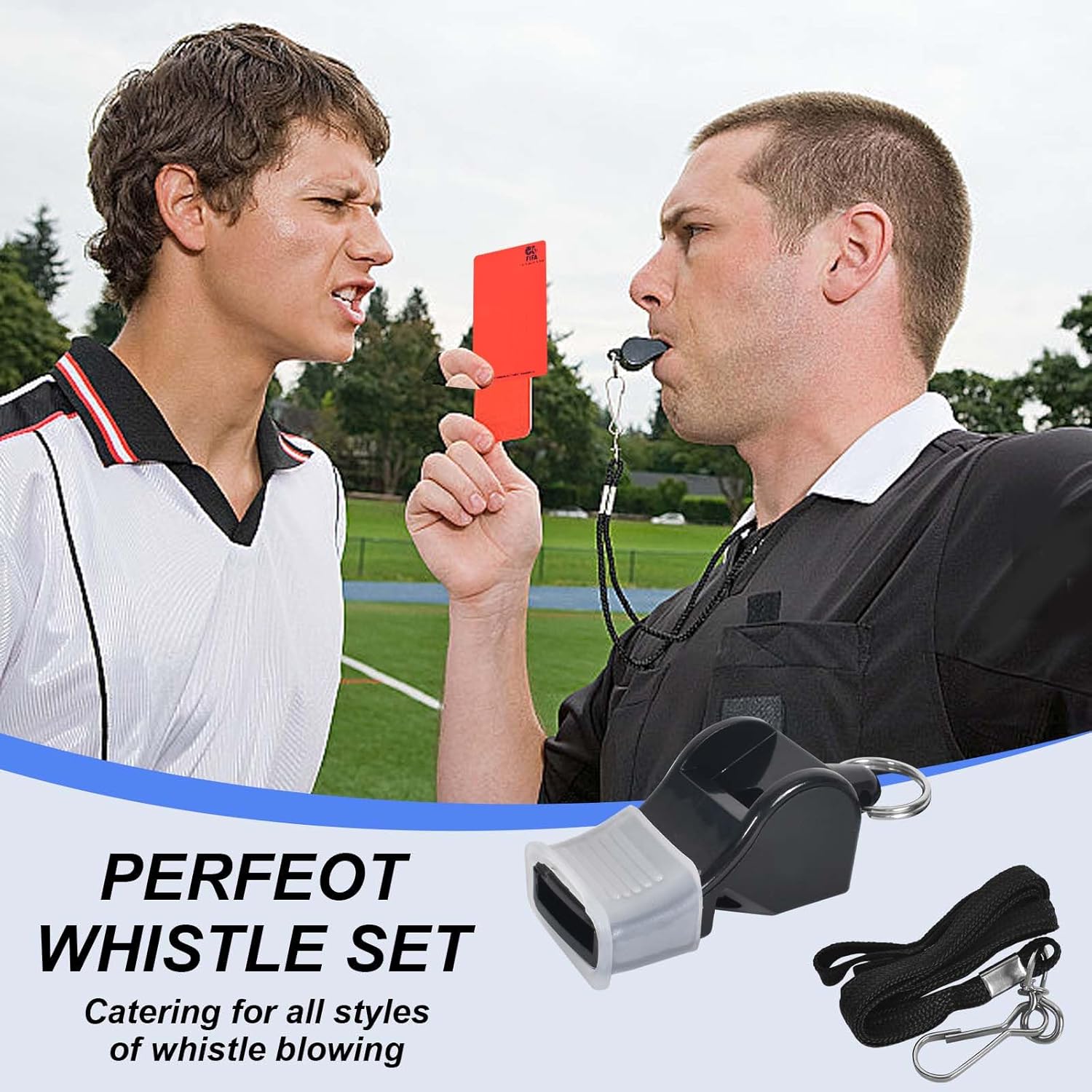 Football Referee Set with Red/Yellow Cards, Whistle/Score Sheets, for School/Family Matches