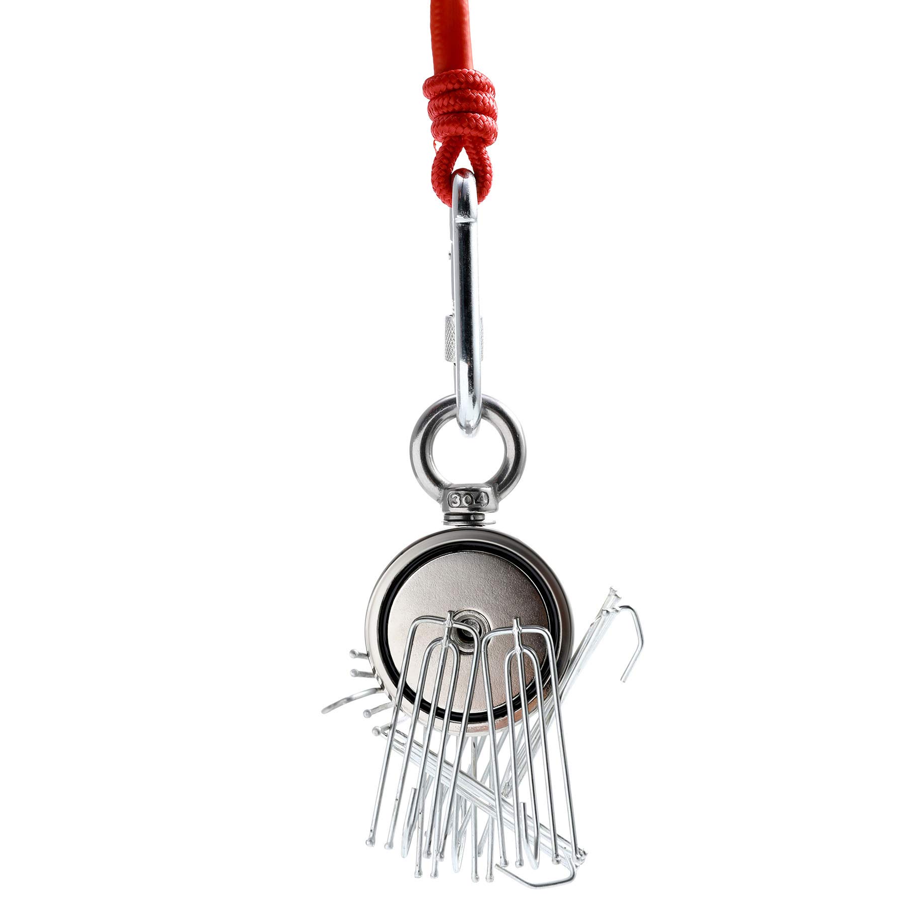 Magneti da Pesca al Neodimio a Doppia Faccia Kit Pesca Magnete Forza di Trazione Rotonda Golfare con Corda da 10m (60mm)