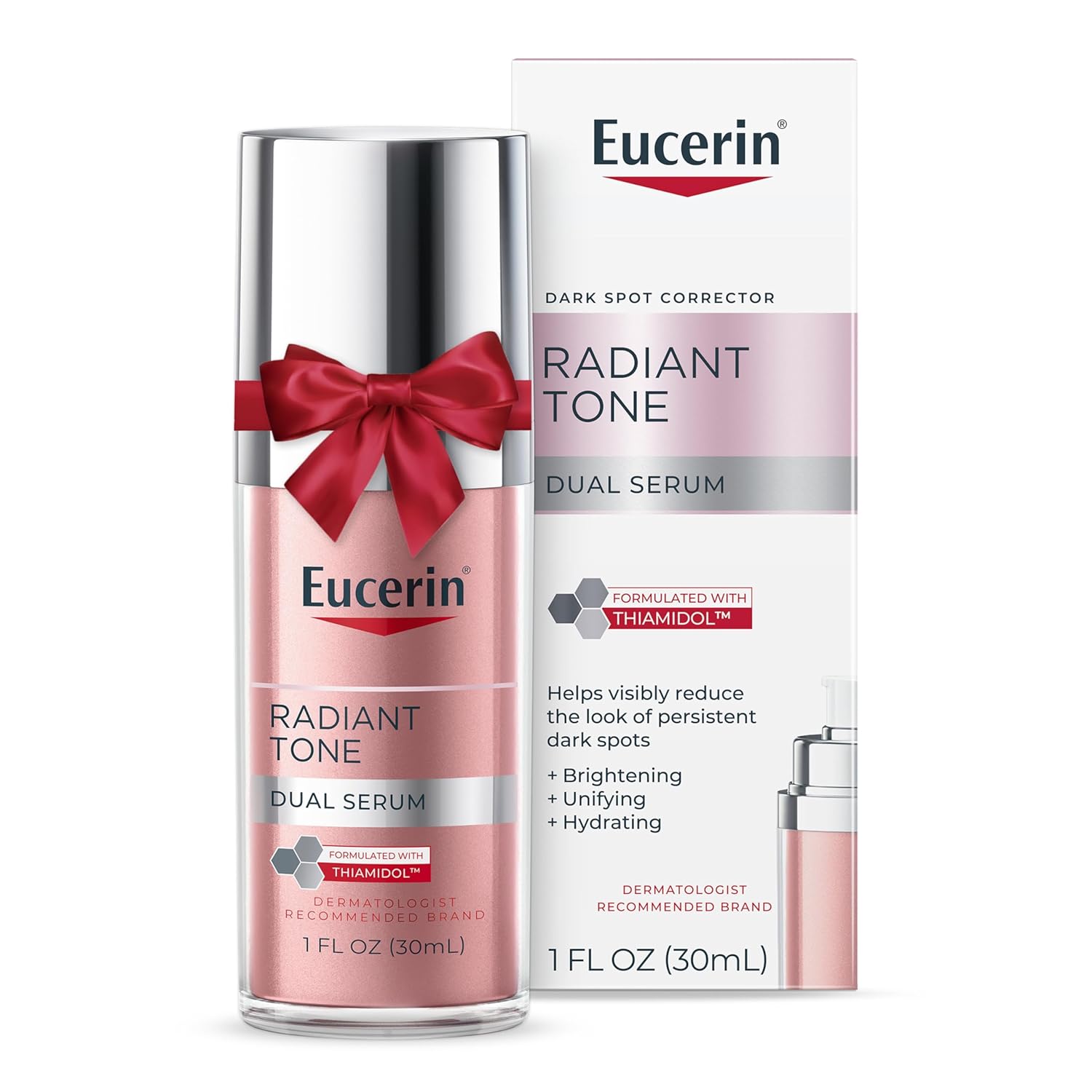 eucerin radiant tone dual serum dark spot corrector, dark spot serum with thiamidol and hyaluronic acid, helps visibly reduce the look of dark spots, holiday gifts for self care, 1 fl oz bottle
