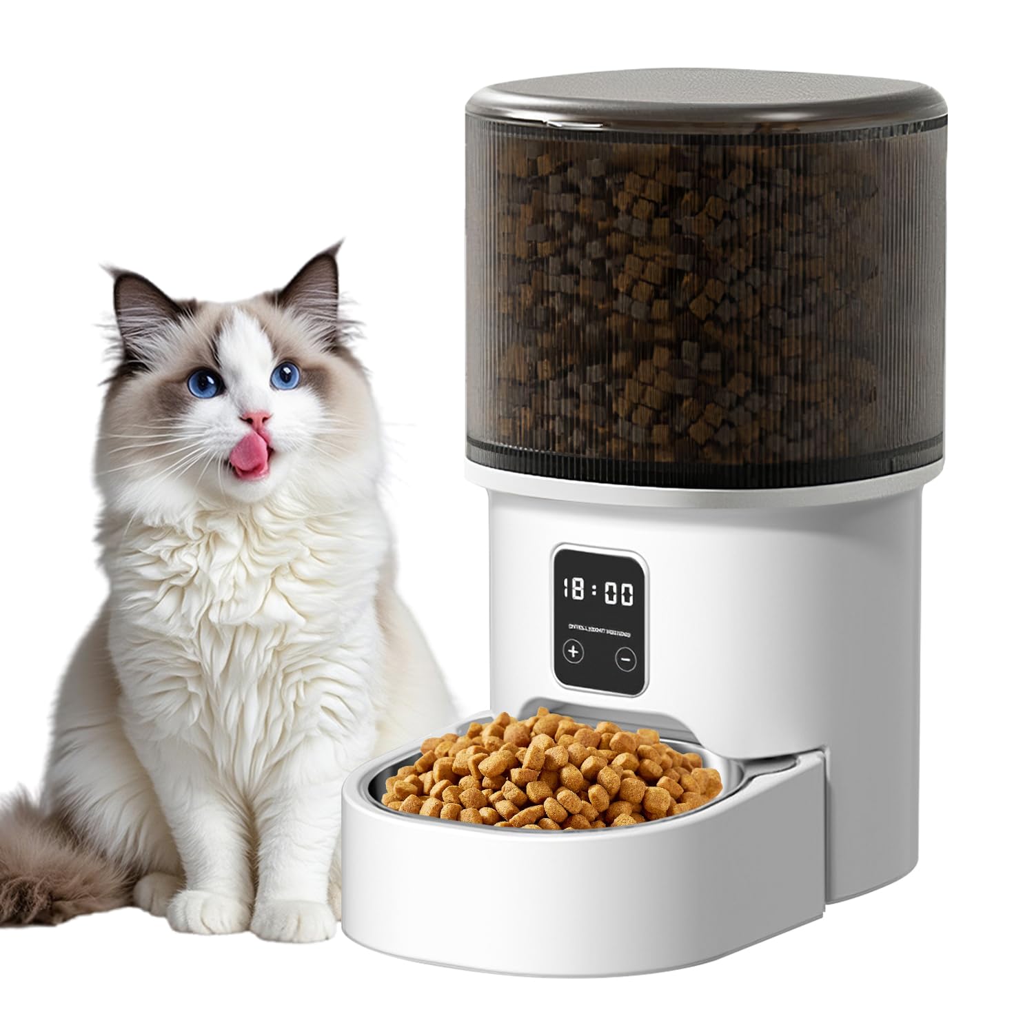 Distributore Automatico Cibo per Gatti e Cani 4L, Mangiatoia con Timer, 1-6 Pasti al Giorno, Dispenser Crocchette, Alimentatore Intelligente per Animali Domestici (Nero - Basic - 4L)