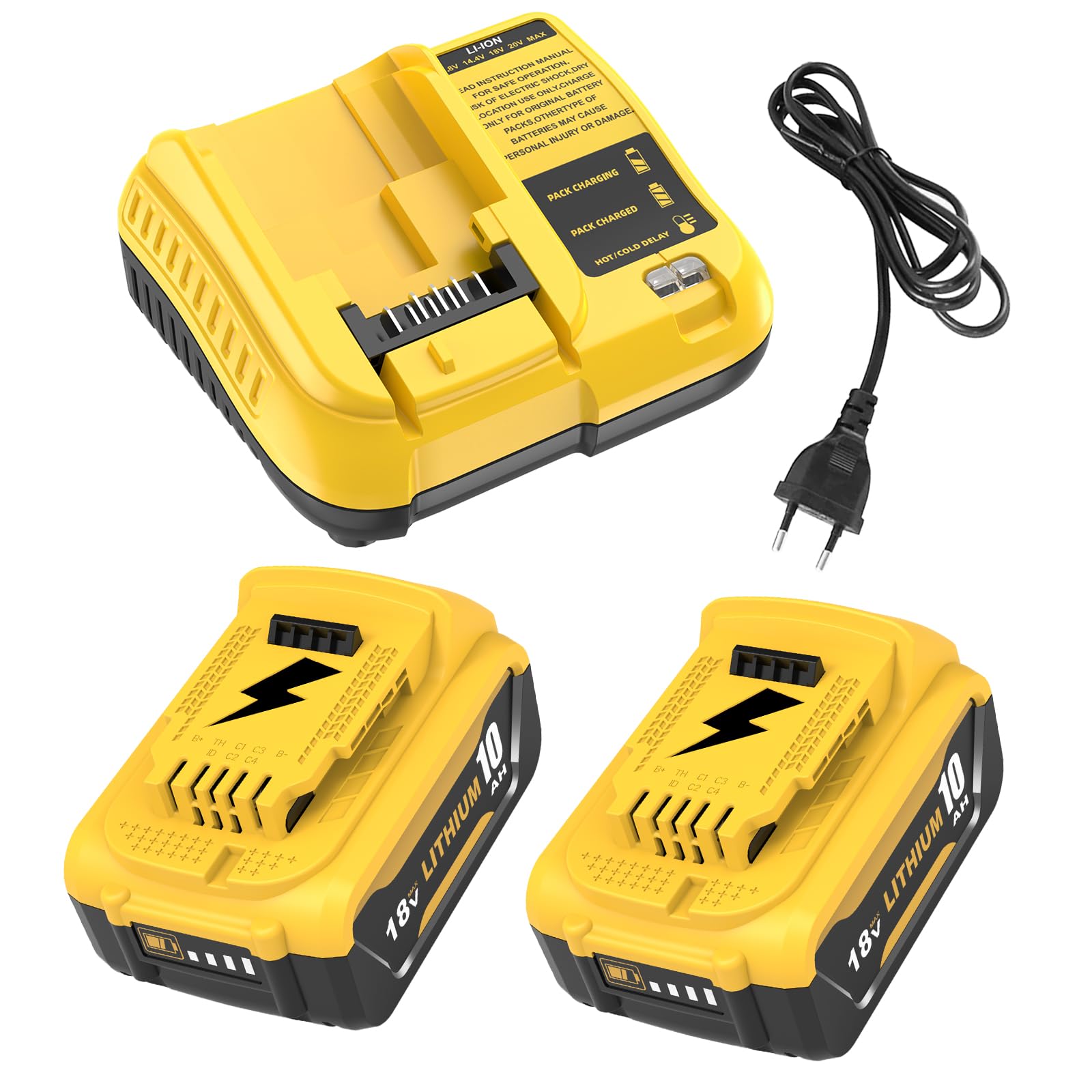 2Stück 5000mAh Ersatz für Dewalt Akku 18V + 1Stück 3A DCB107 für Dewalt 10,8~20V Akkuladegerät mit LED-Anzeige