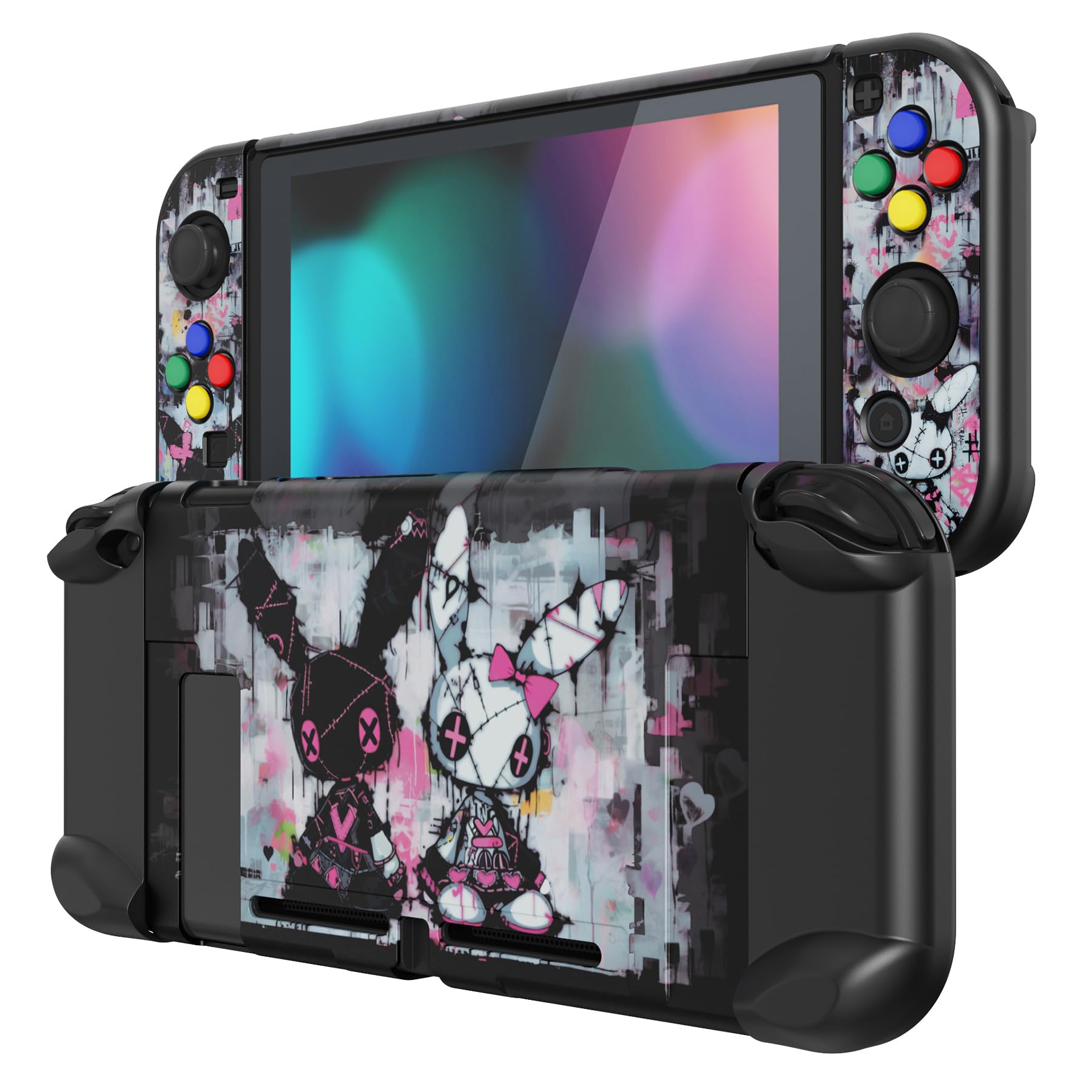 eXtremeRate PlayVital Cover Protettiva Compatibile con Nintendo Switch, Custodia Copertura Rigida Separabile Compatibile con Joycon Console, Coniglietti Punk