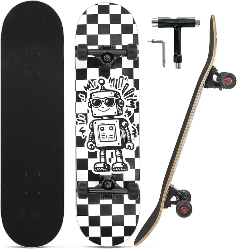 Skateboards for Beginners Adults Teens Youths Kids Boys Girls 31"x8" Standard Complete Skateboard 7 Layer Canadian Maple Double Kick Concave Skate Boards