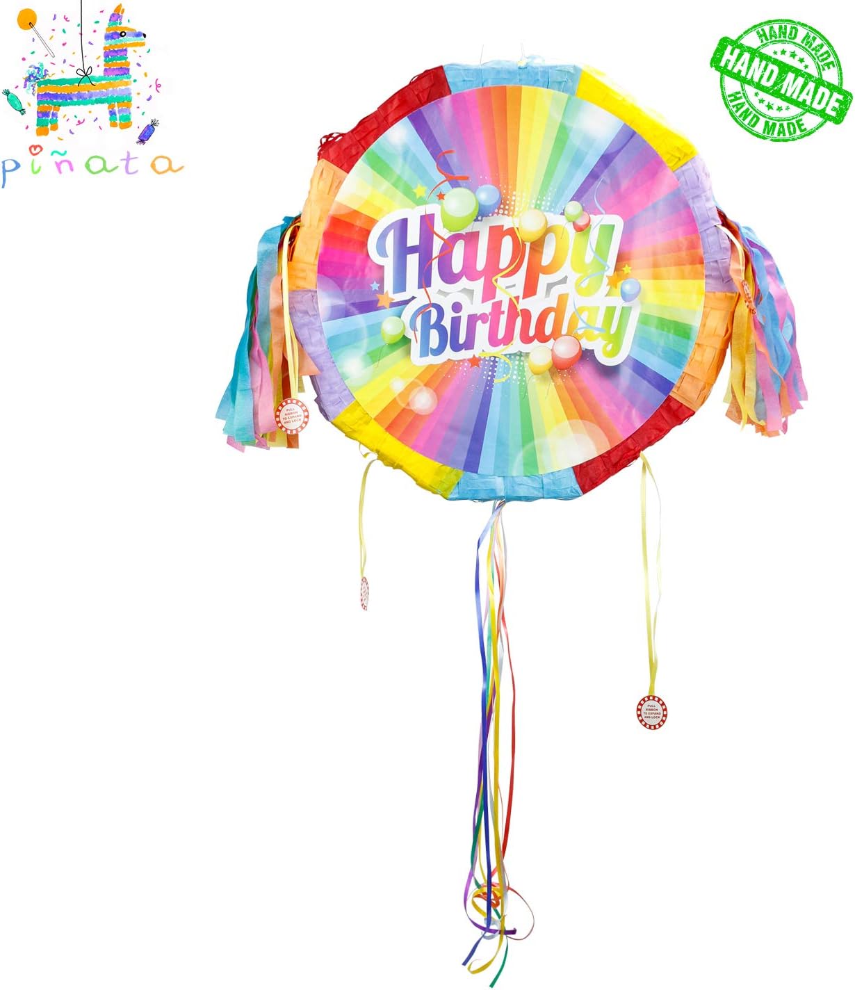 kaimei Pinata Happy Birthday Pulling String with Stick for Kids Birthday Anniversary Celebration Decorations Gaming Theme Pet Party Cinco de Mayo Fiesta Supplies Multicolor Confetti