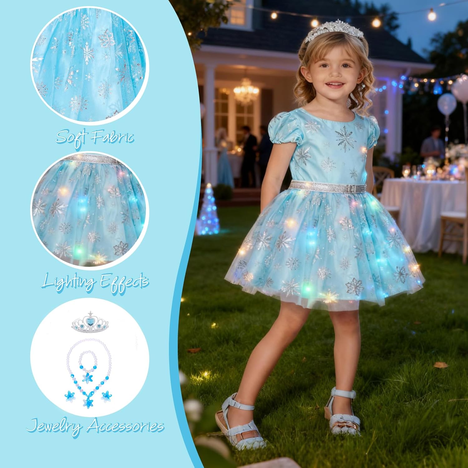 Princess Dress Up for Girls, Light Up Costume Clothes Birthday Gift Toys for Toddlers 3-8 - Image 6