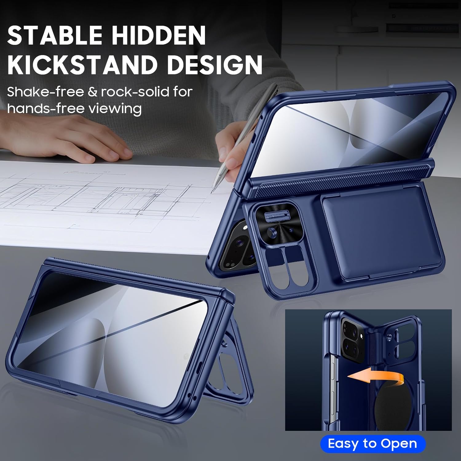 for Google Pixel 10 Pro Fold Case Wallet RFID [Cards Holder][Camera Cover][Kickstand] Full Body Shockproof Silicone Protective Phone Case for Google Pixel 10 Pro Fold (Blue)