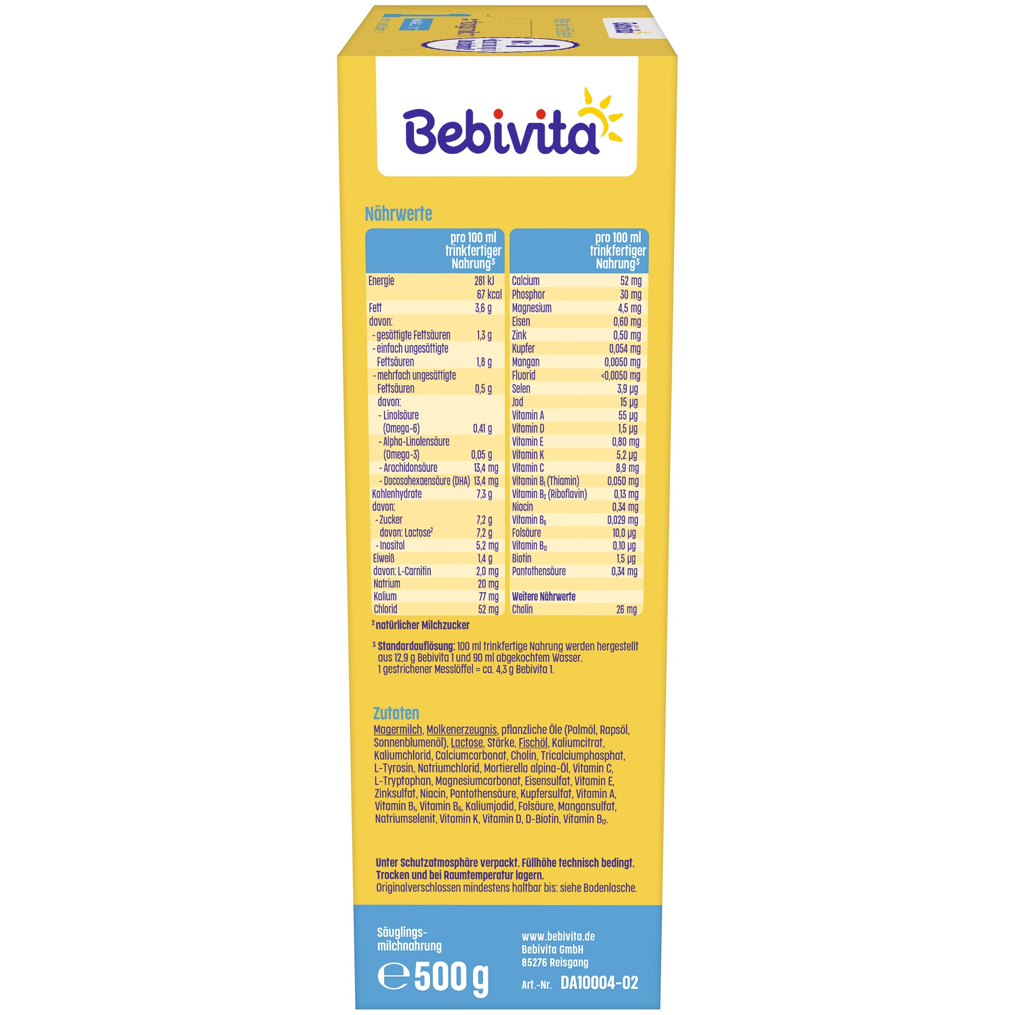 Bebivita 1 Anfangsmilch, von Geburt an, (5 x 500g)