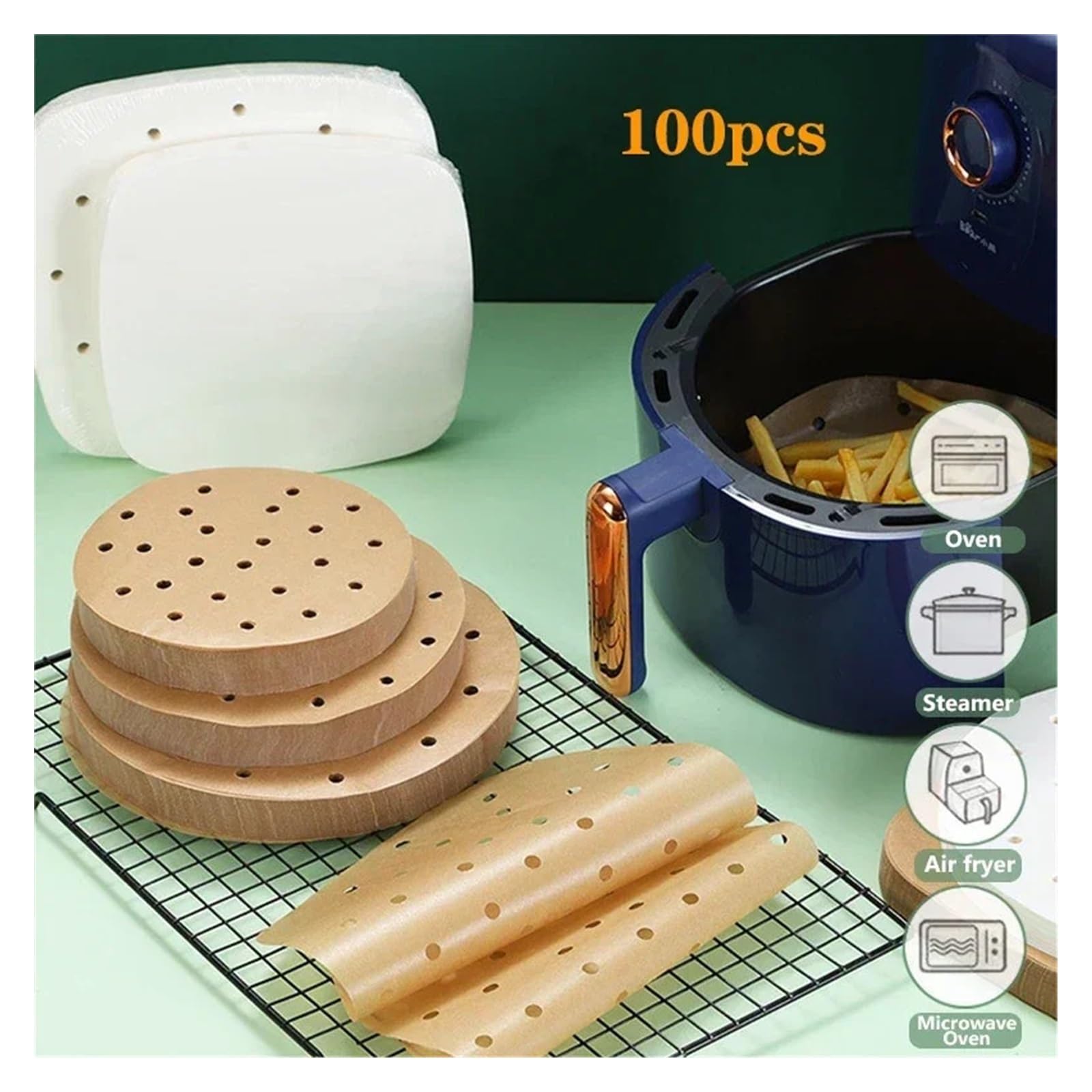 Genérico 100 Piezas de Papel de Silicona de Doble Cara Redondo/Cuadrado for Parrilla de Horno, Papel Antiadherente, tapete for Hornear Pasteles a Prueba de Aceite(Round 100pcs L)