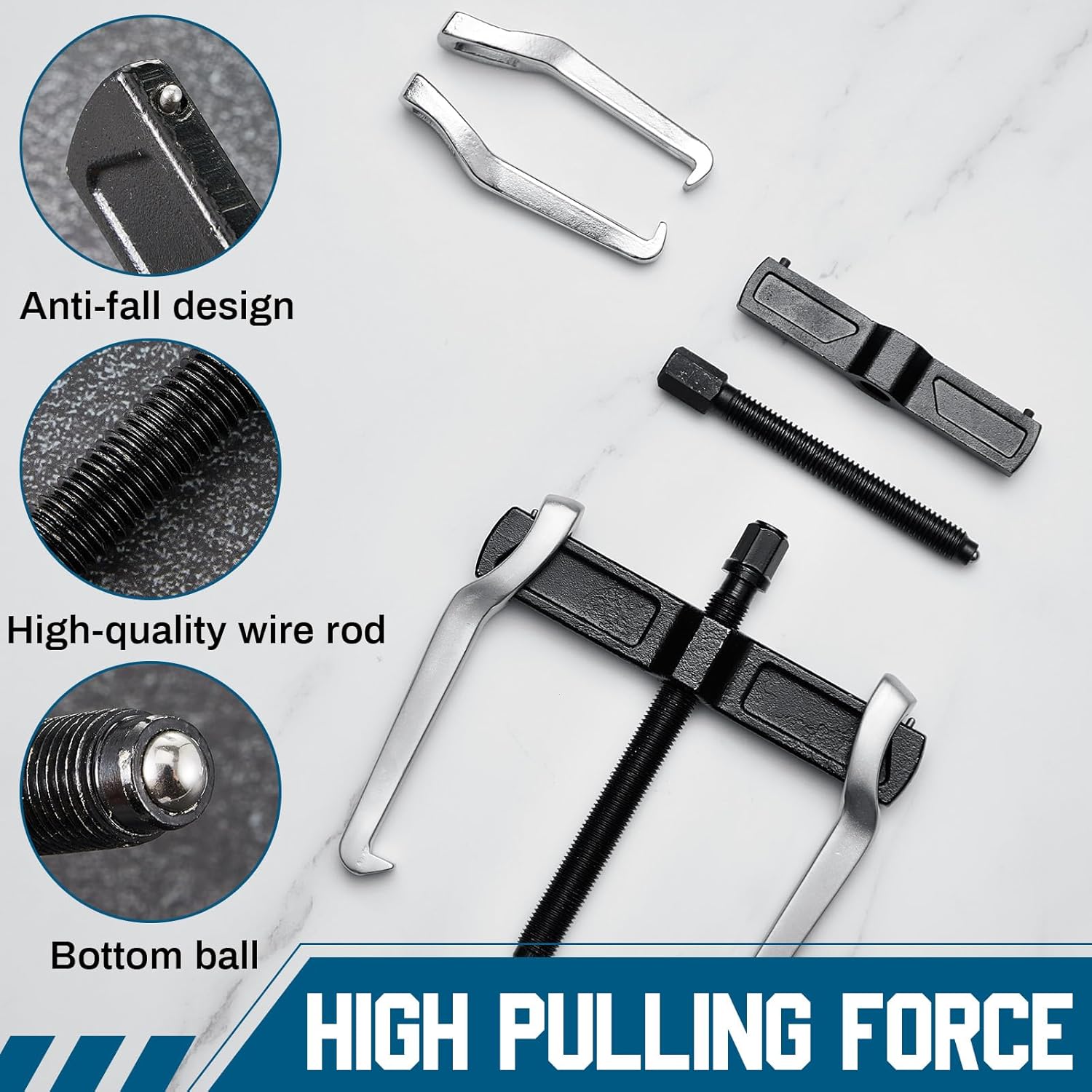 4 Pcs 2 Jaw Gear Puller Set, 3'' 4'' 6'' 8'' CR-V Steel Bearing Pulley Puller Tool Adjustable, Internal External for Removal of Pulleys Flywheels Bearings & Gears