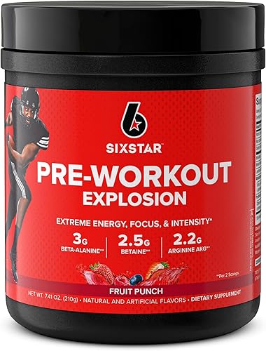 Miniatura 7 de Six Star Polvo de preentrenamiento para hombres y mujeres, Fruit Punch (30 porciones)  Mezcla de bebida energética preentrenamiento Explosion 2.0
