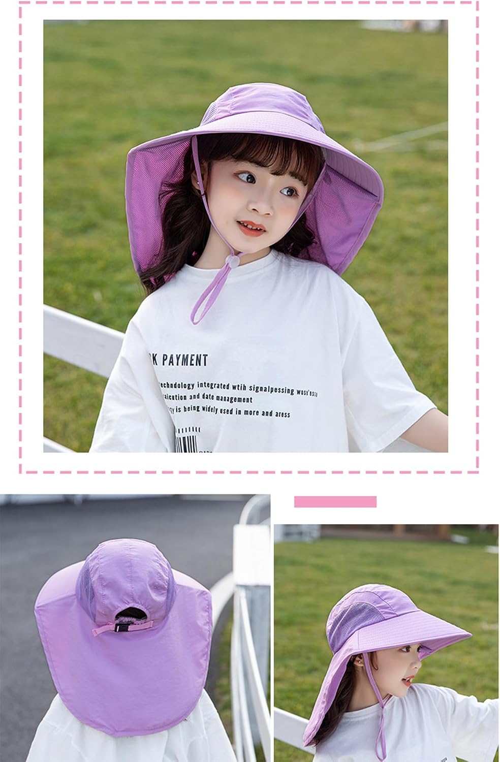 3 Pieces Kids Sun Hats with Neck Flap UV Protection Fishing Hat Unisex Children Wide Brim Beach Hat for Age 4-12
