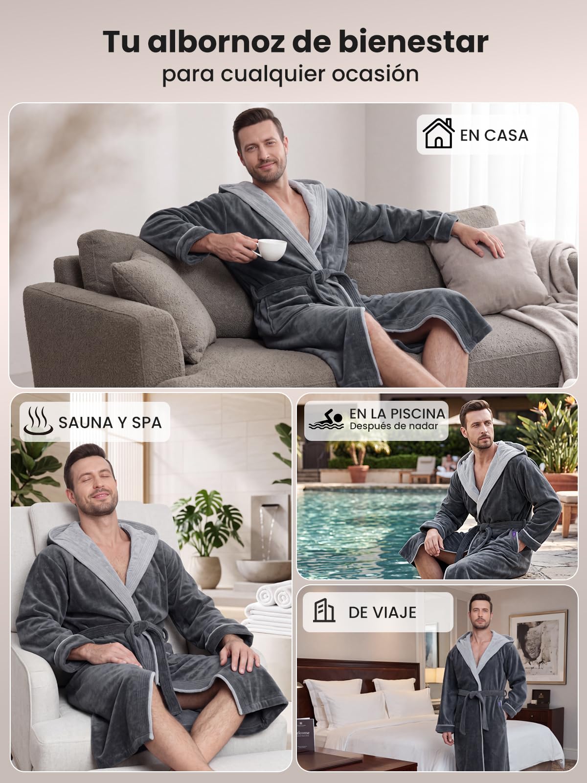 YEAUPE PRO Albornoz Hombre Ducha con Capucha, 100% Algodón, OEKO-TEX®
