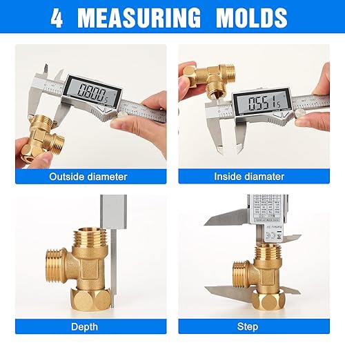 Miniatura 18 de Adoric Calibre digital, pinza digital electrónica cuerpo de acero inoxidable con pantalla LCD grande 0-6 pulgadas Conversión de Plateado