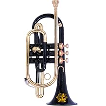Bb 3 Valve Cornet Brass Instrument | Precision-Crafted Instrument | School Band, Jazz,Orchestra, Concert & Beginners | Mouthpiece & Hard Carry Case Included black