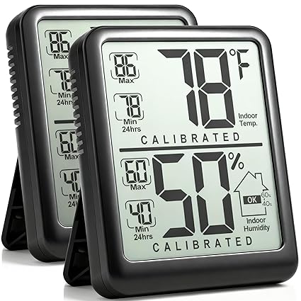 Antonki 2-Pack Room Thermometer, Digital Small Hygrometer Indoor Thermometer Humidity Gauge, Temperature Humidity Meter with Max/Min Record Monitor Sensor for Home, Plants - Battery Included