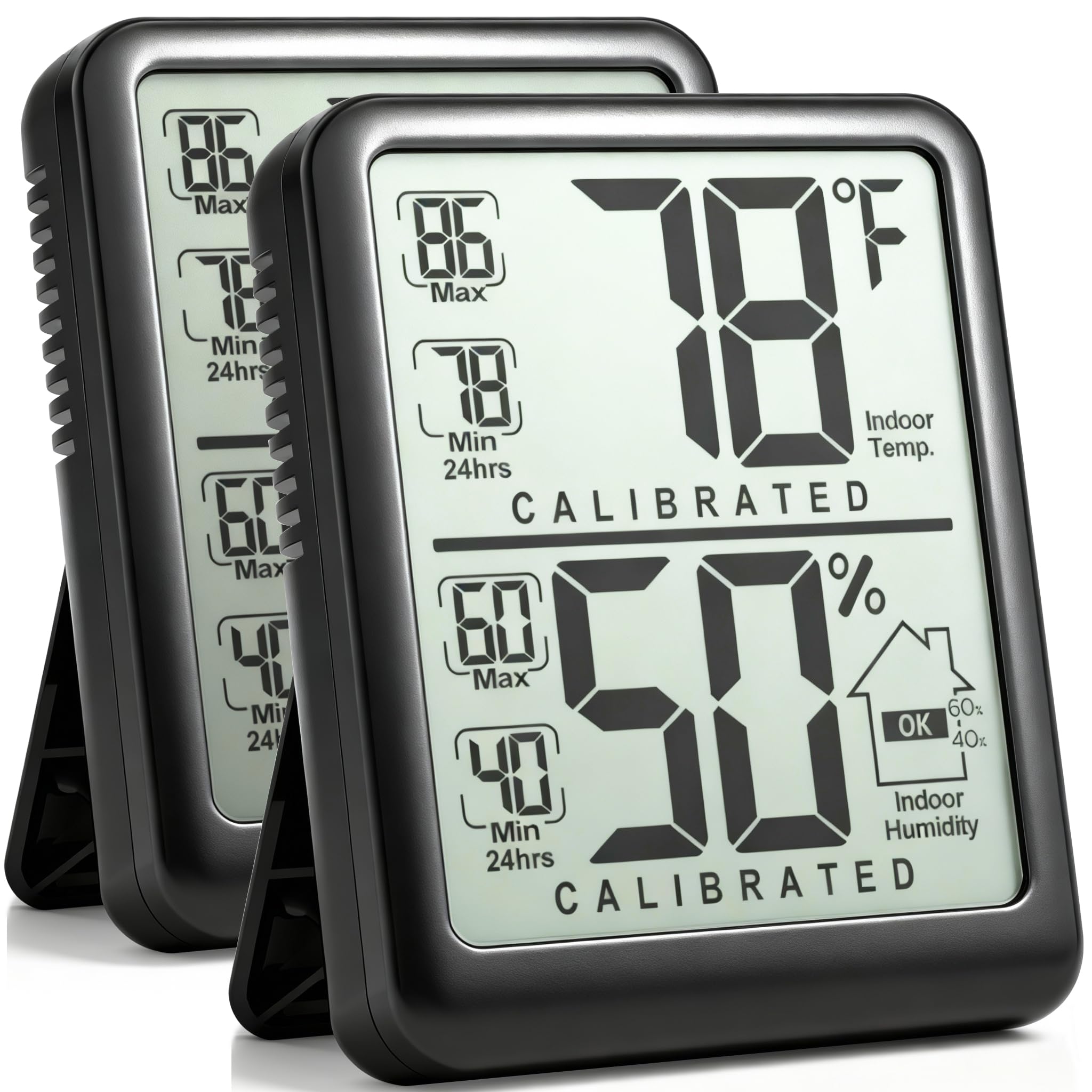 Antonki 2-Pack Room Thermometer, Digital Small Hygrometer Indoor Thermometer Humidity Gauge, Temperature Humidity Meter with Max/Min Record Monitor Sensor for Home, Plants - Battery Included