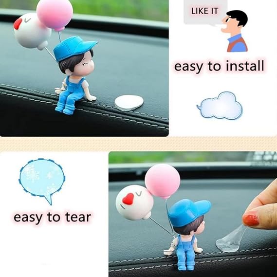 Cute Christmas Ornaments Kiss Couple Doll Ornaments Small Car Dashboard Decorations Cartoon Interior Accessories Balloon Figurines Xmas Gifts for Birthday Valentine's Day Wedding, Home Decor (Blue)