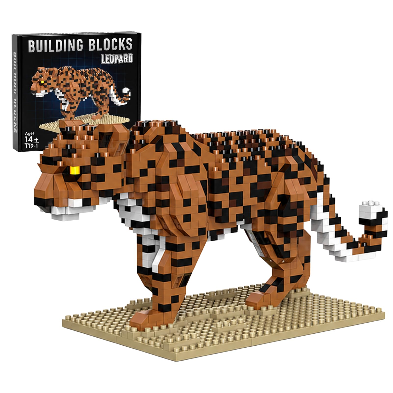 930-Piece Cheetah Micro Mini Building Blocks​ Animal Model Kit, Sleek Spotted Small Particle Brick​ Set For Teens Adults, Collectible Wild Cat Figurine Desk Display