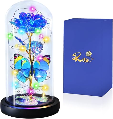 Miniatura 8 de Regalos de cumpleaños de rosas de mariposa azul, regalos de mujer para ella, día de San Valentín, día de la madre, aniversario, Navidad, Acción de
