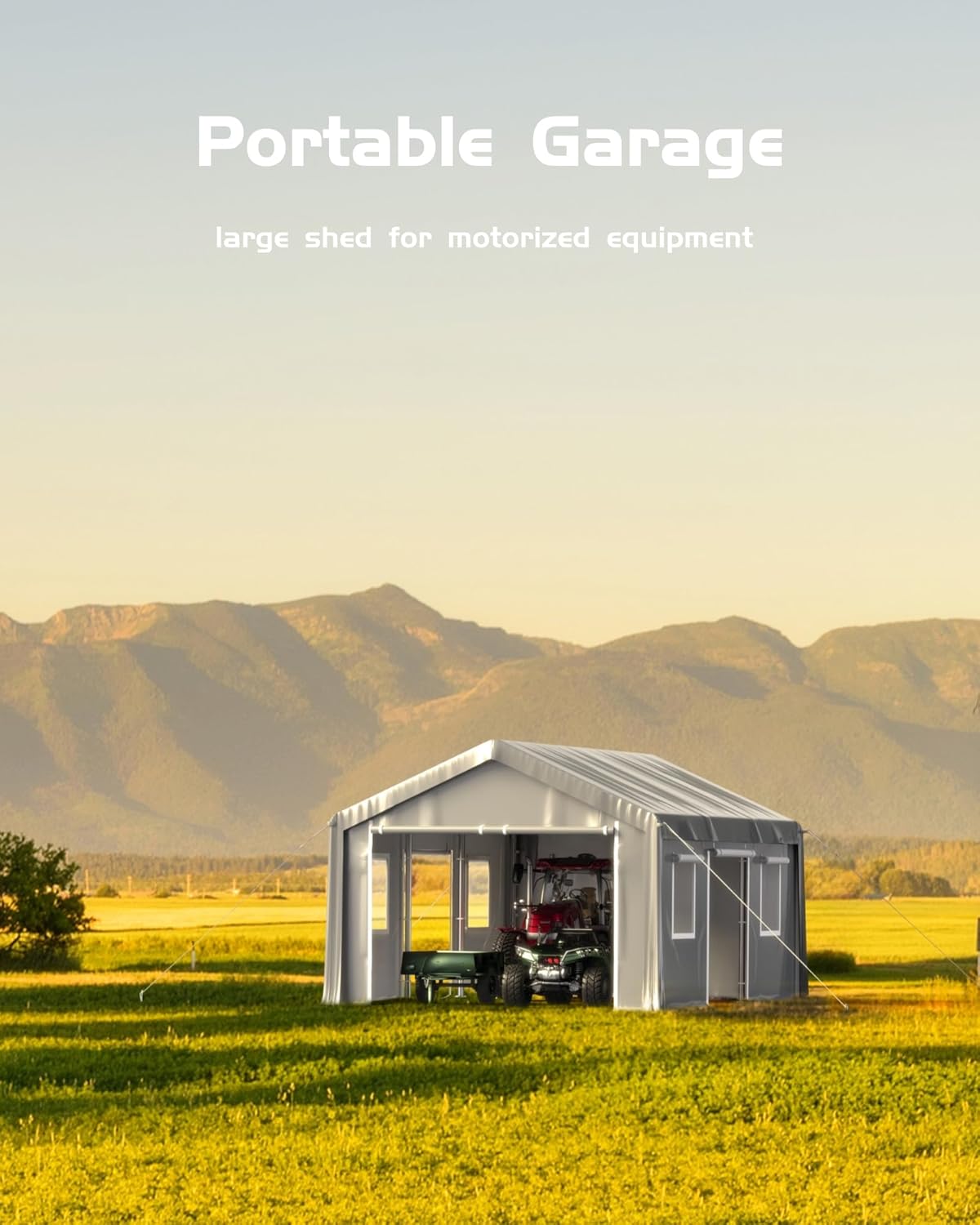 10 x 20x 10 Portable Garage, Heavy Duty Carport with 180G Side Walls, Front and Rear Doors, Car Shelter for Trucks, Boats, and SUVs - Grey 10 x 20x 10 Portable Garage, Heavy Duty Carport with 180G Side Walls, Front and Rear Doors, Car Shelter for Trucks, Boats, and SUVs - Grey