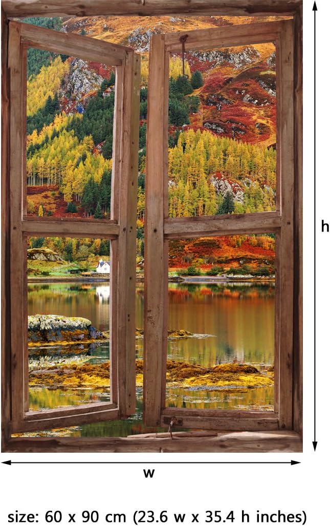RoyalWallSkins Window Wall Mural Highlands, Peel and Stick Fabric Illusion 3D Wall Decal Photo Sticker