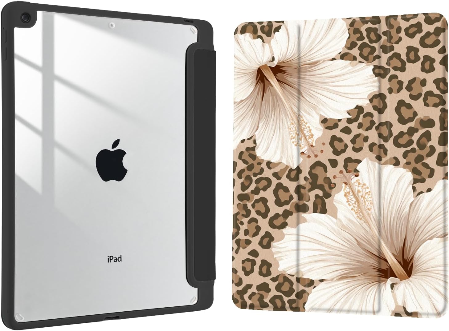 Joyland Brown Leopard Floral for iPad 10th Generation Case 10.9 inch 2022/iPad (A16) 11th Gen 11 Inch 2025,Built-in Pencil Holder with Shockproof Cover Transparent Back Shell Auto Wake/Sleep,Black