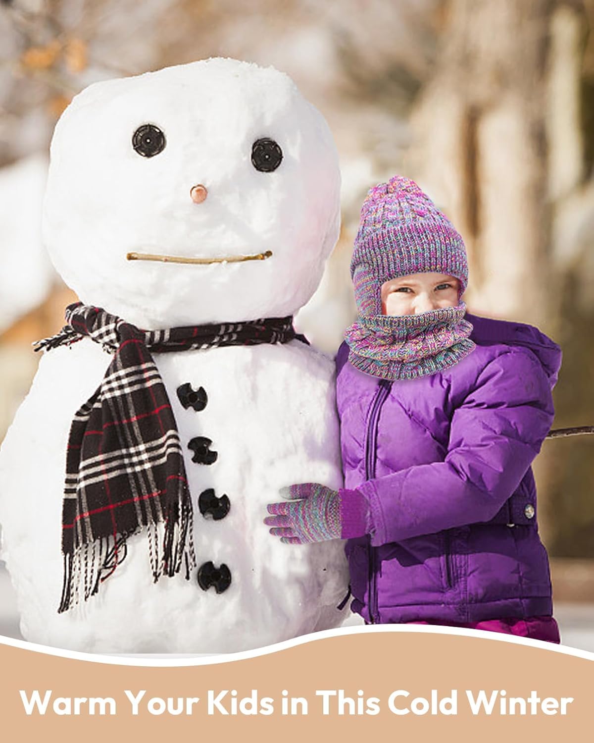 Kids Winter Hat Gloves Scarf Set,Toddler Girls Boys Beanie Hat with Earflaps,Knit Mittens & Neck Gaiter Warmer for Kids 4-12 - Image 6