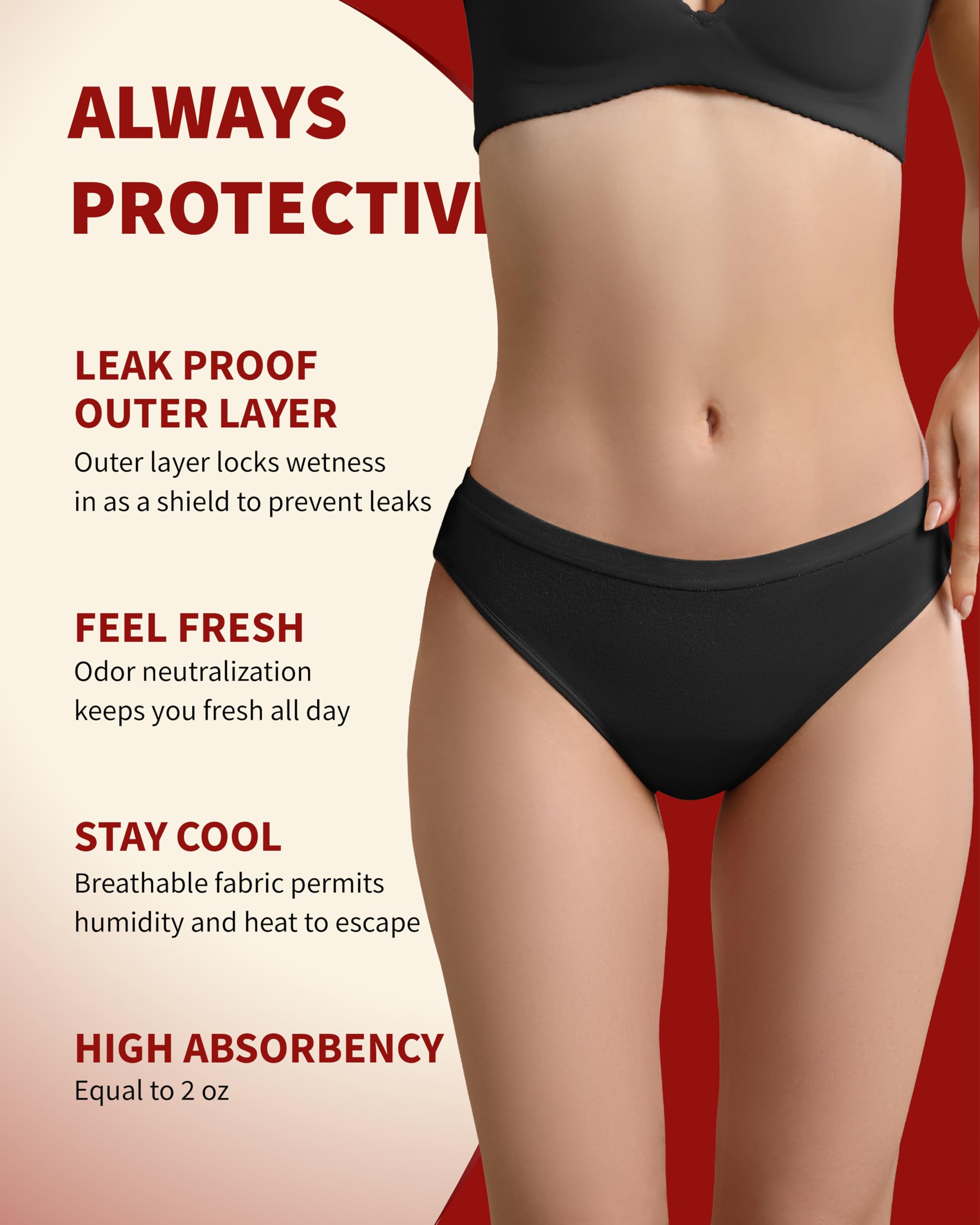 REELINDRY Absorbent Incontinence Underwear for Women Washable, 2 oz Leakproof Ladies Panties for Bladder Leakage 1 Pack (Black, XL)