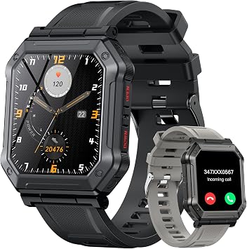 Smart Watch for Men Fitness Tracker Make/Answer Call Bluetooth Military Smartwatch for Android Phones iPhone Waterproof Outdoor Digital Sport Run Tactical Watches Step Counter Heart Rate Monitor