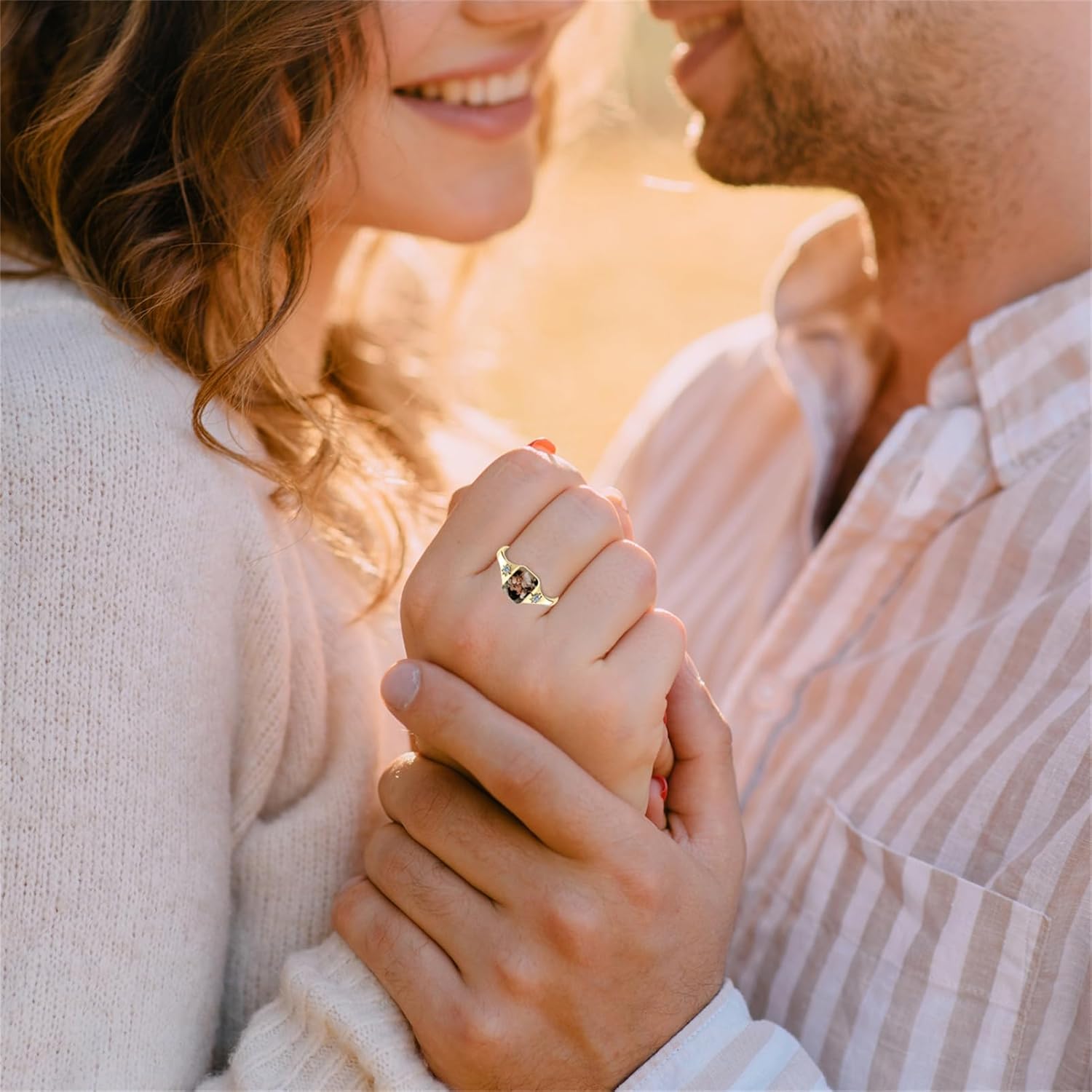 MissNaNa Custom Photo Ring 925 Sterling Silver Personalized Birthstone Rings for Women Custom Memorial Picture Ring Promise Rings for Her Lover Birthday Anniversary Mother's Day Gift