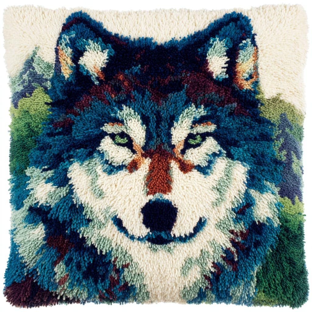 WallustrioaW Latch Hook Kit Cushion for Adults,Animal Wolf