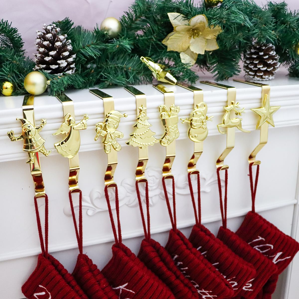 Crochets pour chaussettes de Noël en métal doré haut de gamme pour intérieur