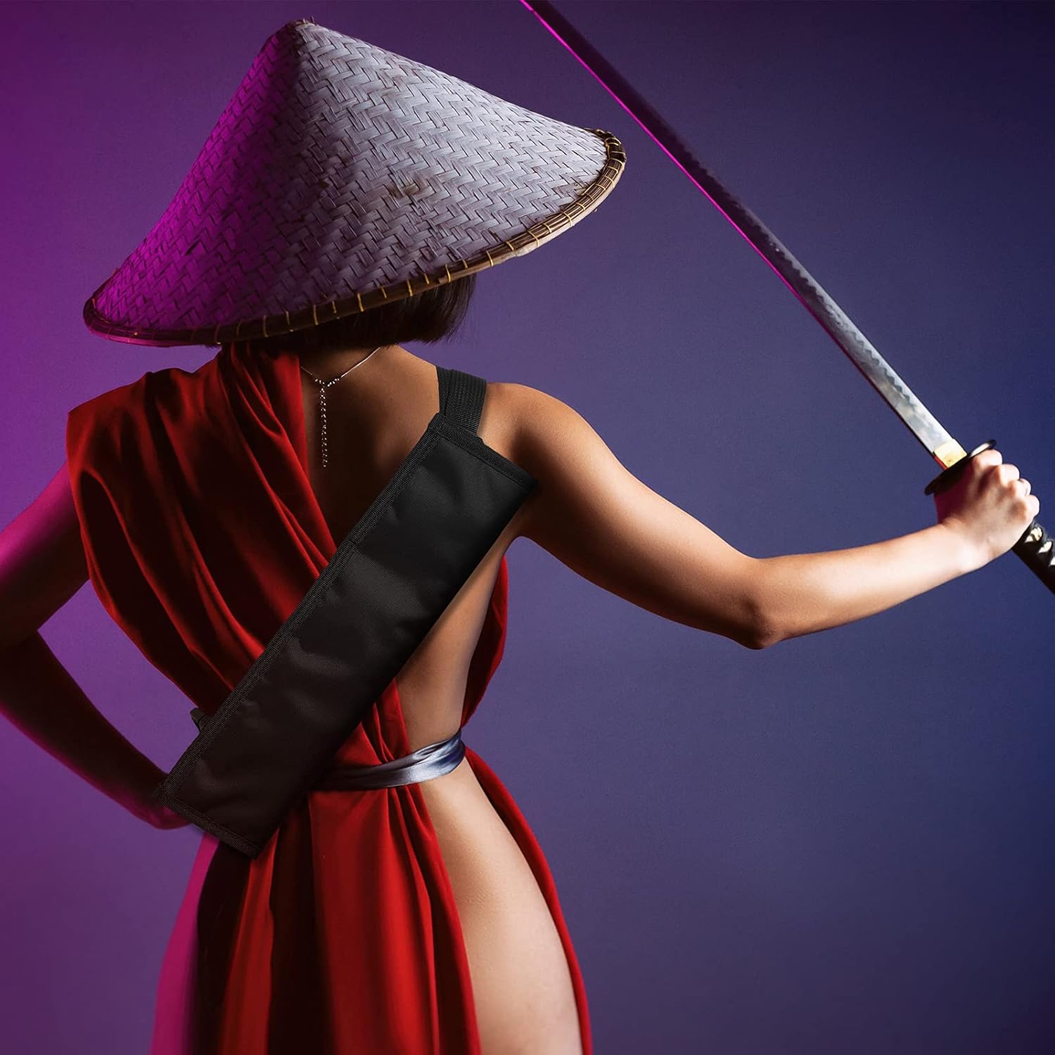 Jecery 2 Pieces Sword Bag Black Katana Bag Ninja Sword Carry Case Holder Back Strap Waistband for Samurai Cosplay Costume Halloween Party - Image 3