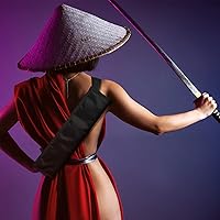Vista 3 de Jecery Bolsa de espada de 2 piezas, bolsa de Katana negra, funda de transporte de espada ninja, correa trasera, cintura para samurái, cosplay