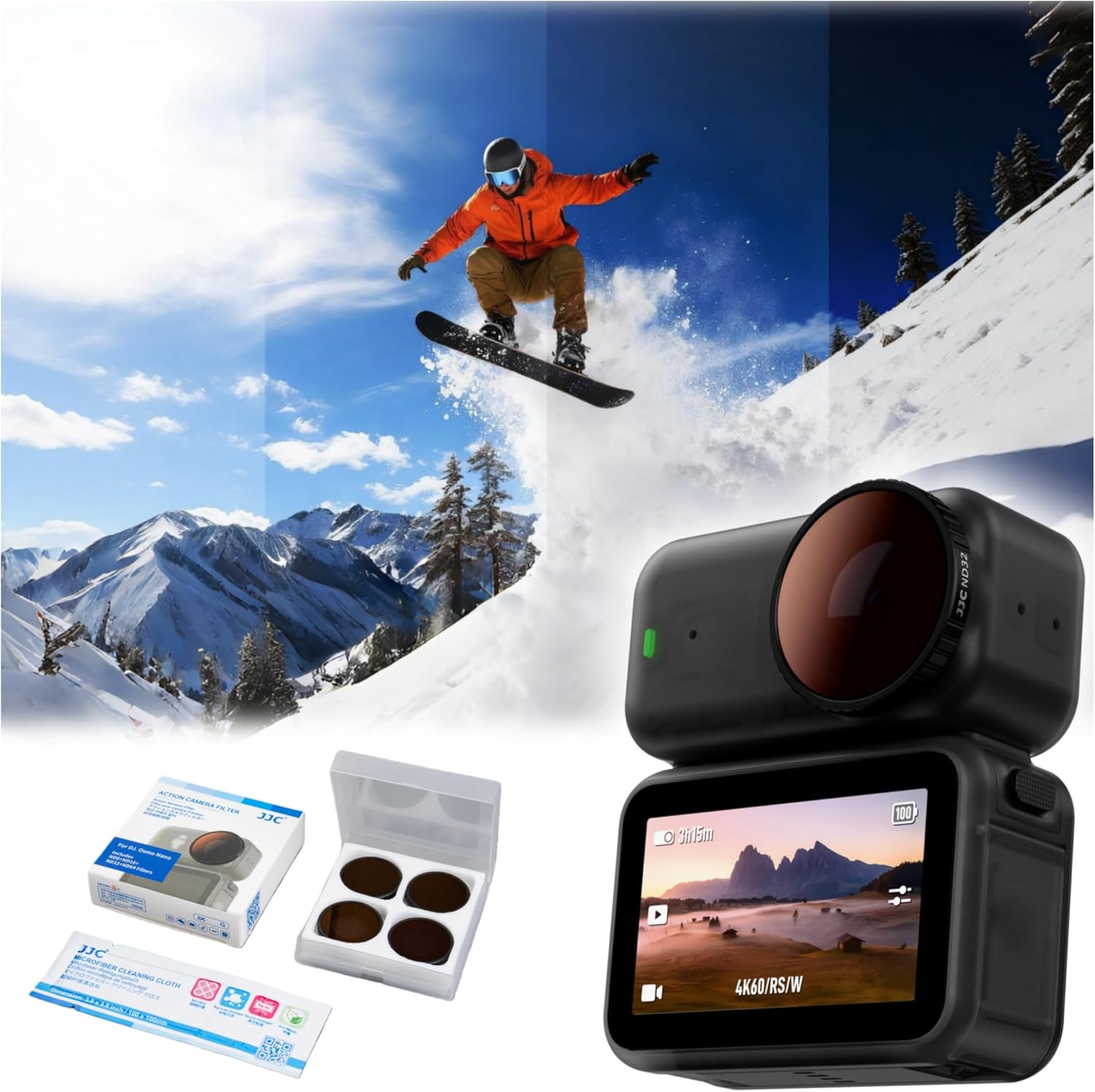 JJC 4Pcs Osmo Nano ND Filters Set Compatible with Dji Osmo Nano Accessories, ND8 ND16 ND32 ND64, Neutral Density Screw-On Filter, Camera Exposure Control, Multi Coated Optical Glass, with Storage Case