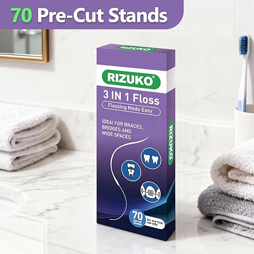 Miniatura 6 de Hilo dental para aparatos ortopédicos, hilo dental 3 en 1 para puentes, implantes, limpieza profunda, 70 hebras precortadas (paquete de 2)