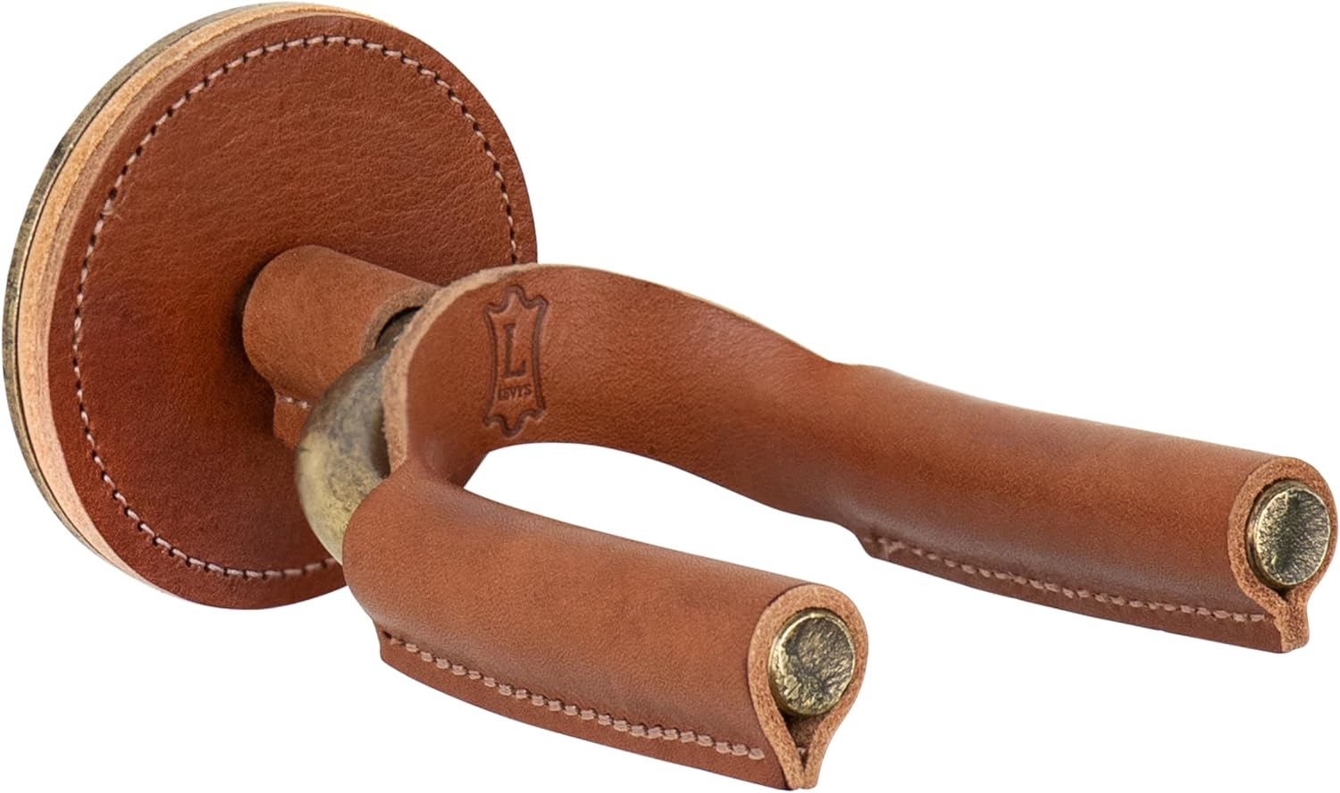Levy's Leathers Forged Steel Guitar Hanger; Brass Metal with Tan Veg-Tan Leather Yoke Wraps (LVY-FGHNGR-BRTN)
