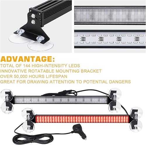 Miniatura 6 de XRIDONSEN Barra de luz roja de asesor de tráfico 2 en 1 y luces estroboscópicas de emergencia para policía, bomberos, camiones
