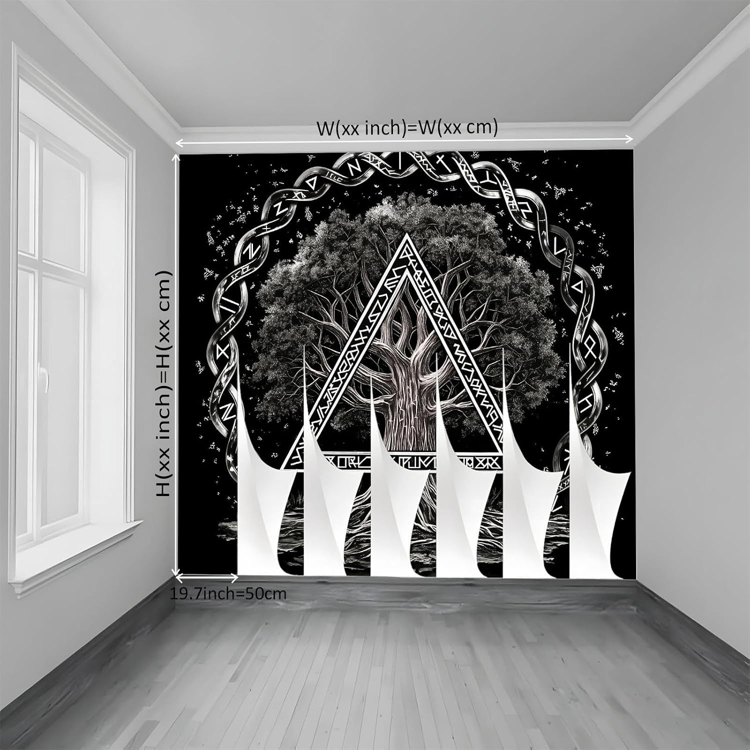 Rune Tree of Life with Metallic Texture Mural Bedroom Viking Style Wallpaper Room Decor Living Room tv Background Large Wall Mural - W79 x H55 (Not Peel and Stick)
