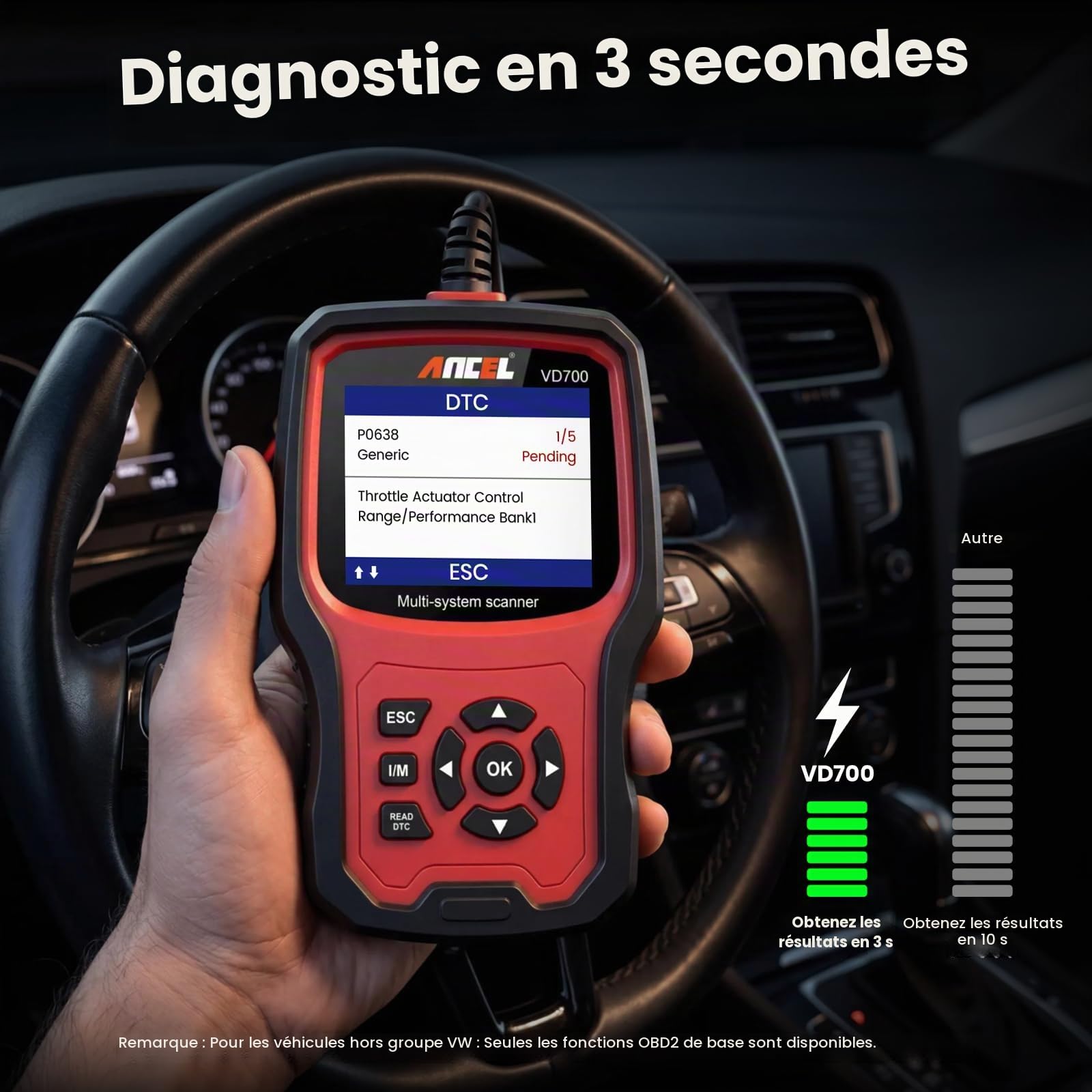 ANCEL VD700 Valise Diagnostic Auto, 8 Reset pour Voiture VW Audi Skoda Seat