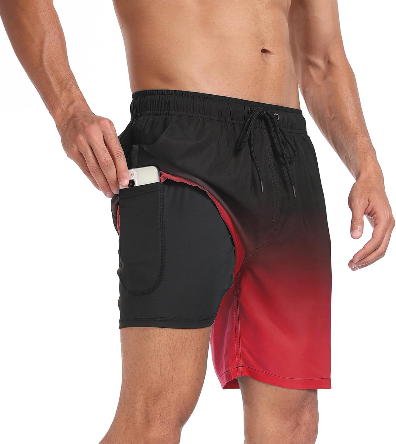 Mens Swim Trunks with Compression Liner 7 inch Inseam Quick Dry 2 in 1 Beach Board Shorts with Pockets S-3XL