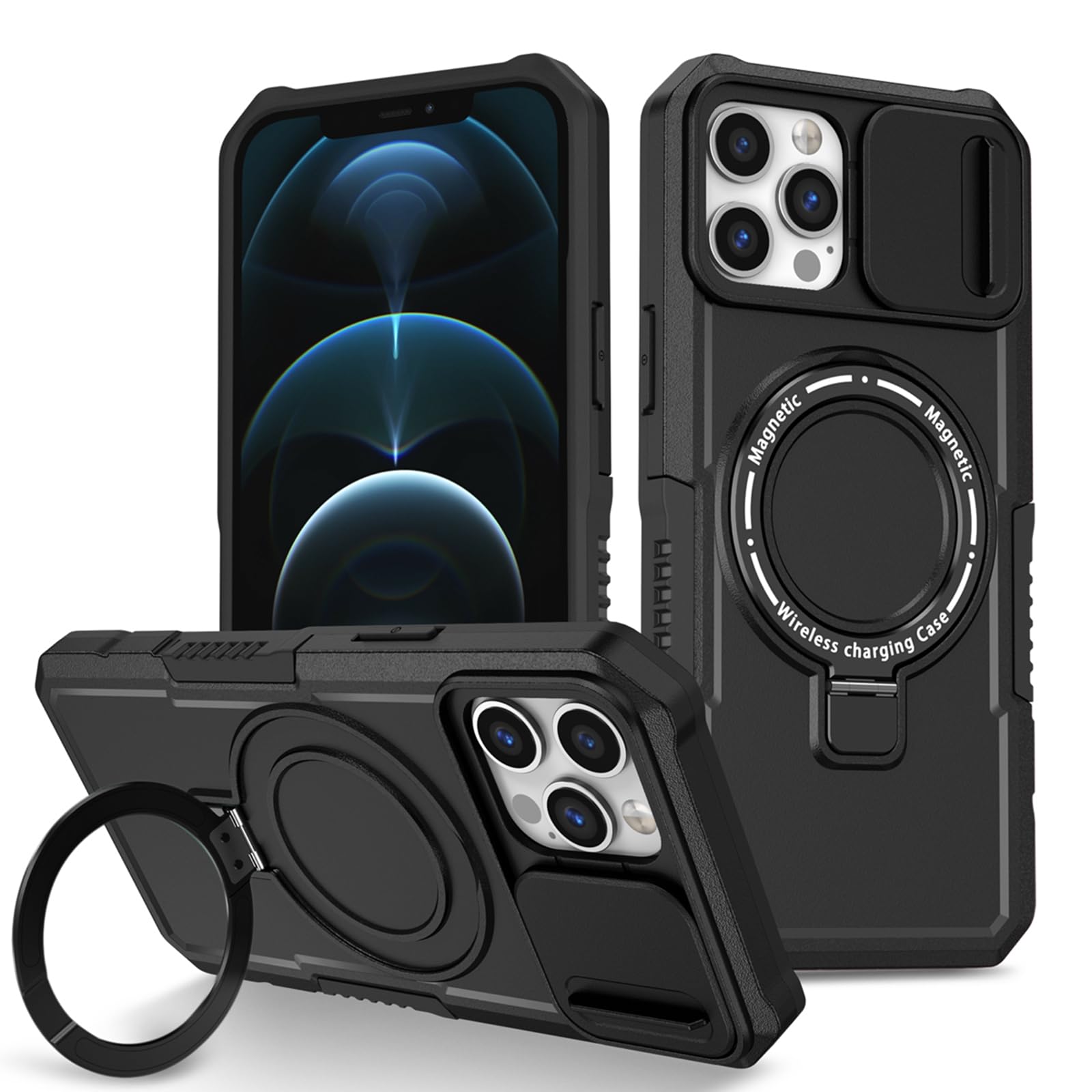 Coque iPhone 14 Pro noire antichoc dotée d'un support invisible et aimant intégré - 7