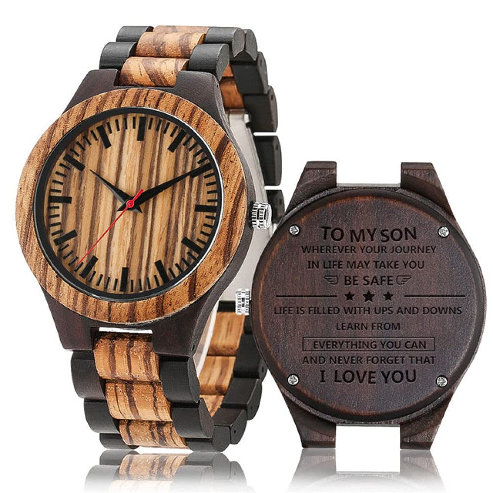 CAIDAI&YL Reloj de Pulsera de Cuarzo con Reloj de Madera Grabado Personalizado Relojes de Madera Natural, con Caja de Reloj