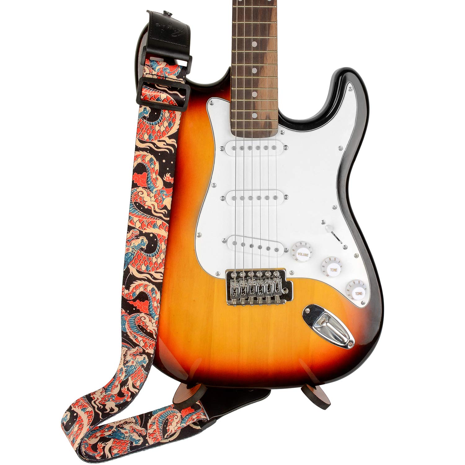 Guitar Strap, Unique"Azure Dragon" Shoulder Strap Includes Strap Button & 2 Strap Locks For Bass, Electric & Acoustic Guitars (Azure Dragon)