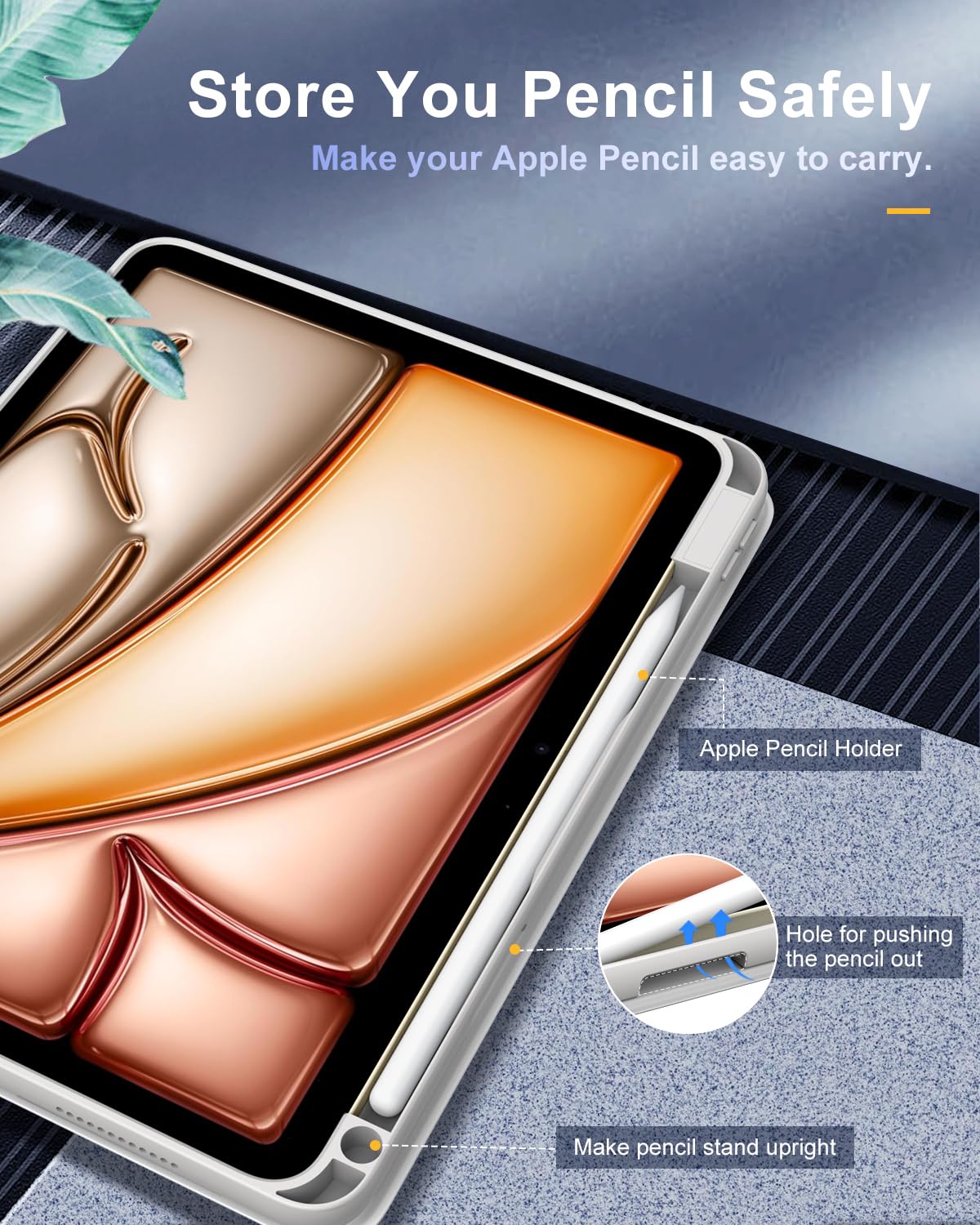 TiMOVO Etui do iPad Air 11" M4/M3/M2, Air 5./4. gen. 10,9", Light Gray | Uchwyt na rysik, smukłe etui z podstawką, przezroczysty tył i automatyczne usypianie/wybudzanie.
