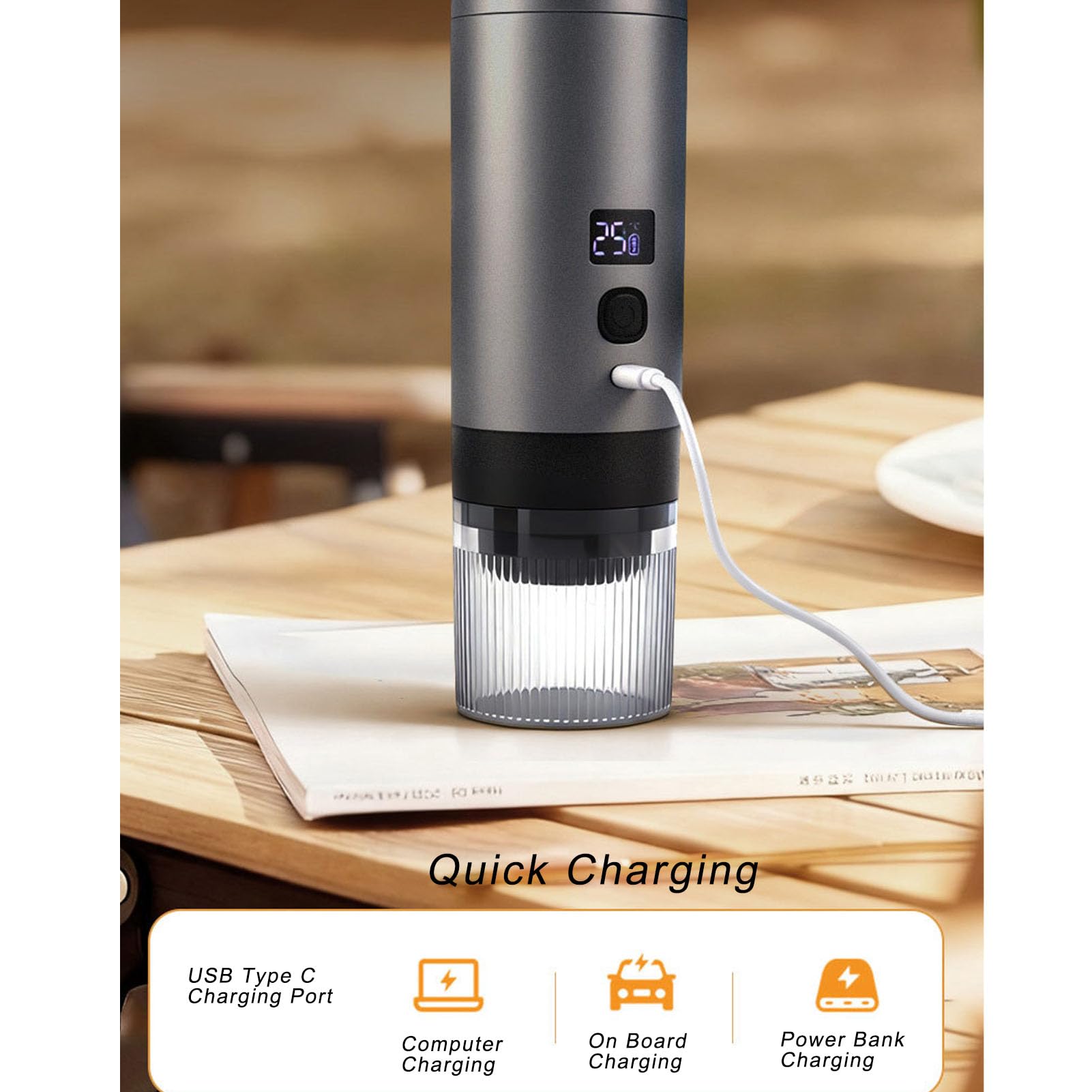 Caffettiera Portatile Dal Design 3 in 1, Macchina per Batteria Ricaricabile Incorporata, Macchina per caffè con Display Digitale a Riscaldamento Rapido con Design Compatto, Ideale per Viaggi,
